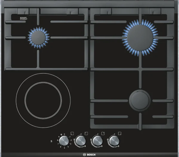 PRY626B70E Built-in Gas Cooker Hob 3 Gas  +1 Electric Black Glass
